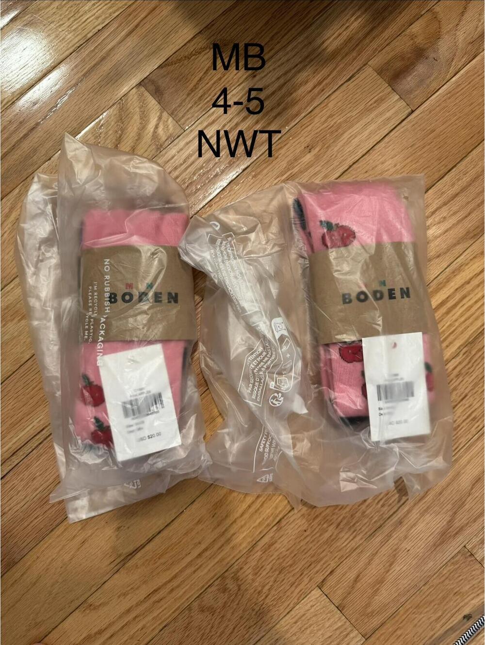 Boden Pink Apple tights  Size 4-5 NWT